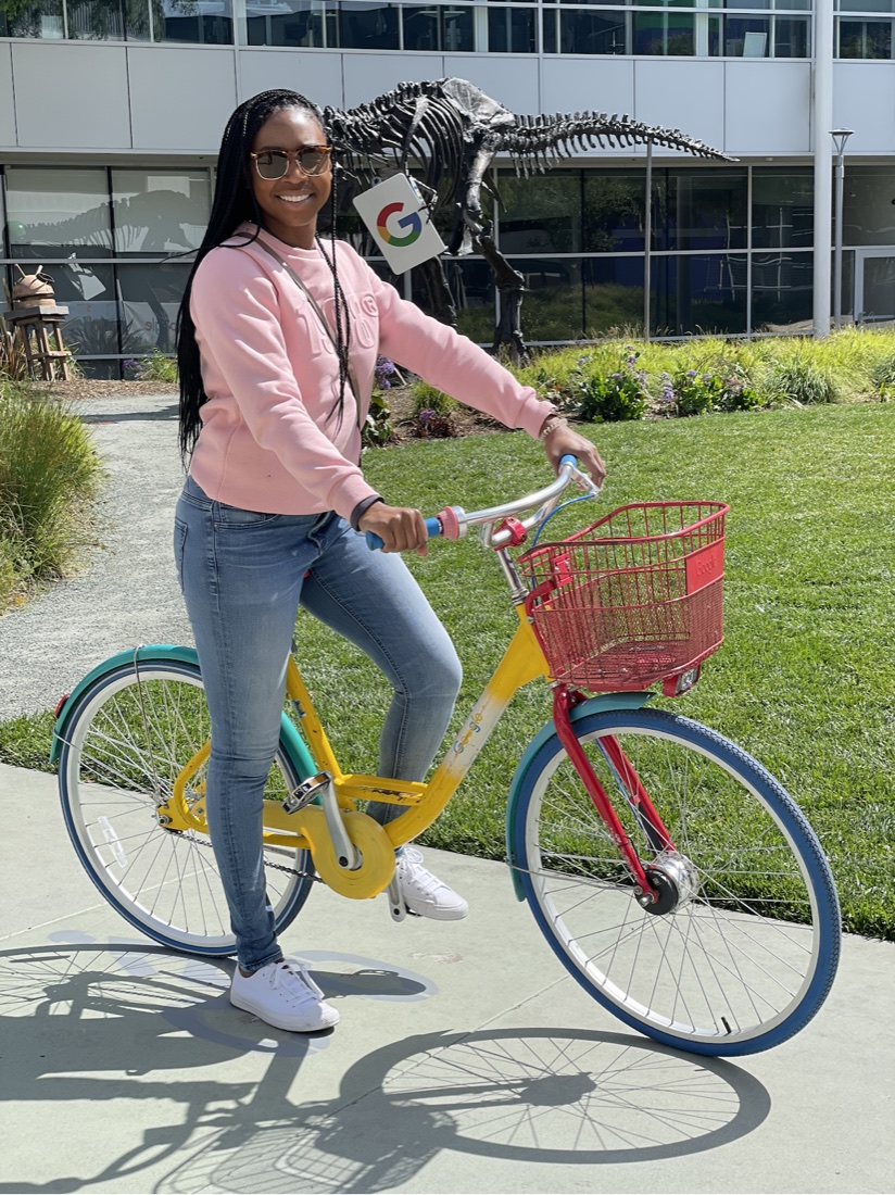 Korbyn on a Google campus bike