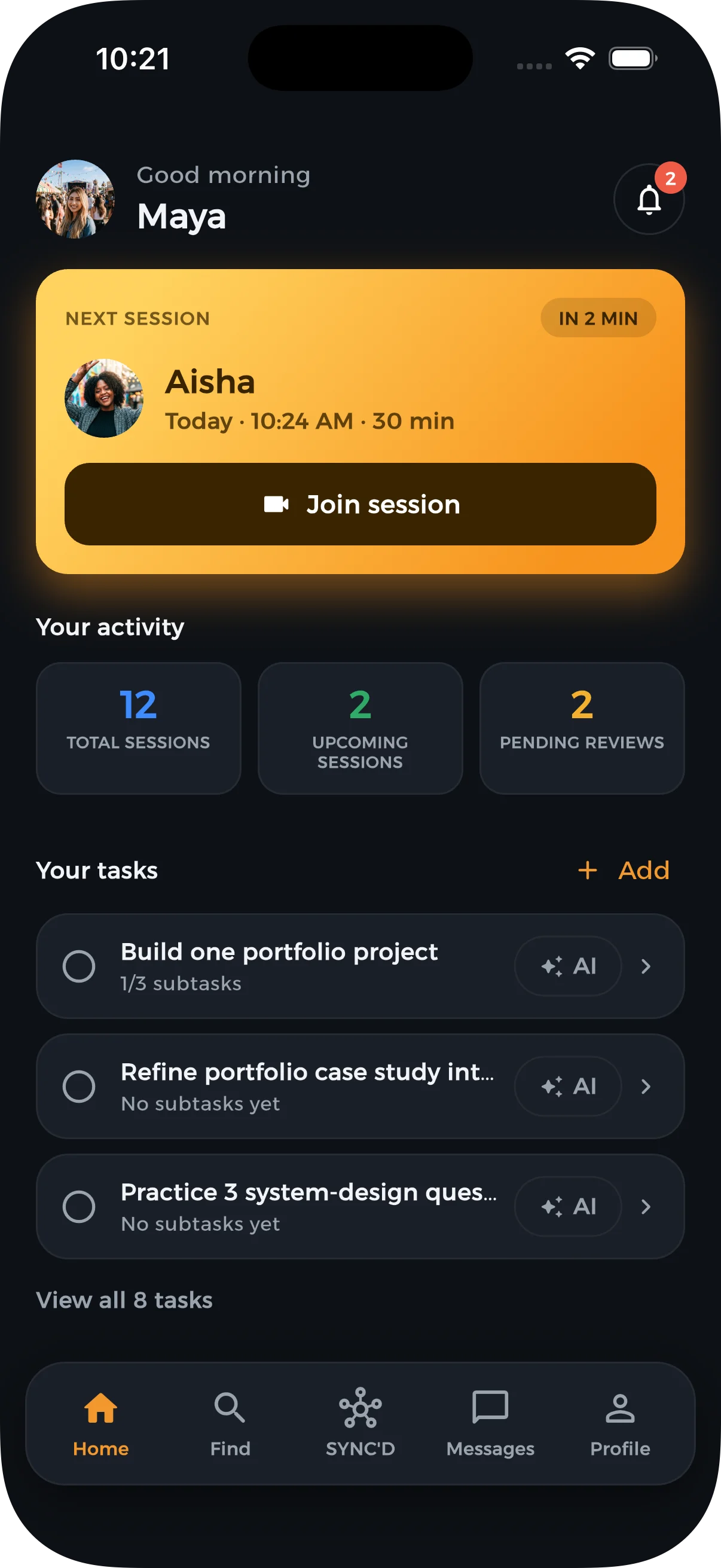SYNC'D home screen